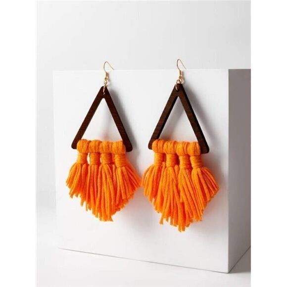 TODAY is Orange Women's Wooden Tassel Drop Earrings - Picture 6 of 7